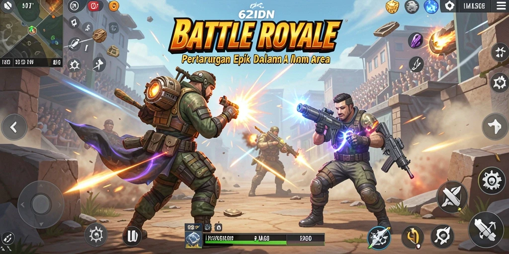 Gameplay seru dan intens di 62IDN Battle Royale.