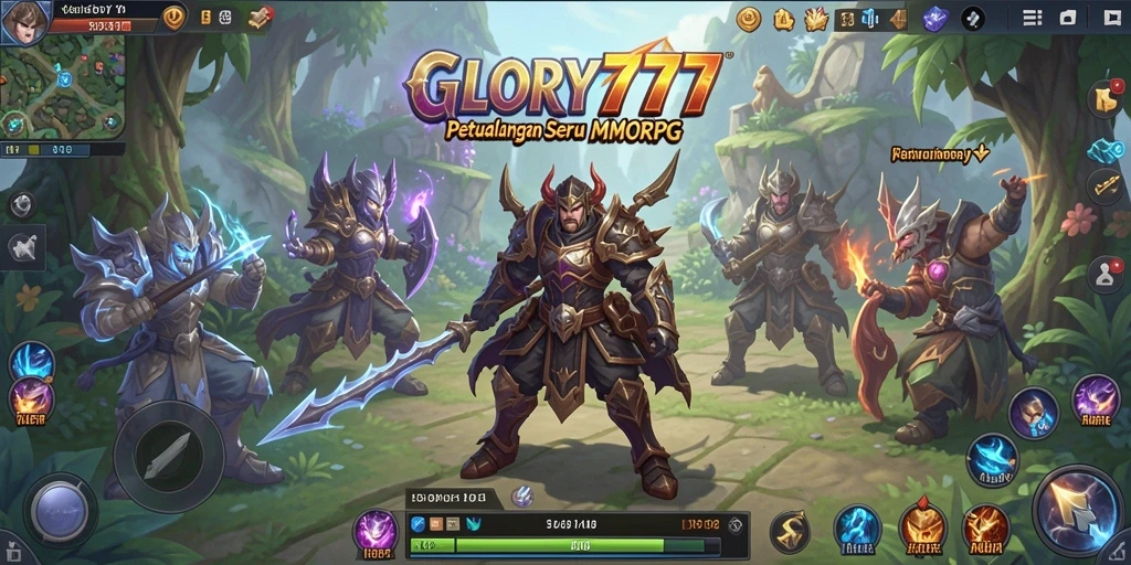 Screenshot utama GLORY777 menampilkan aksi pertarungan seru dalam dunia MMORPG.