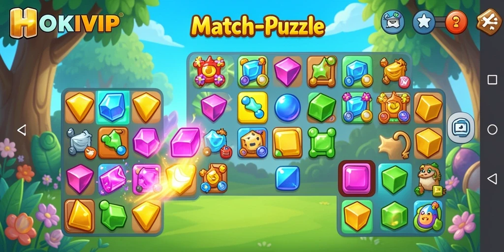 Tampilan gameplay HOKIVIP dengan elemen Match-3 yang menarik.