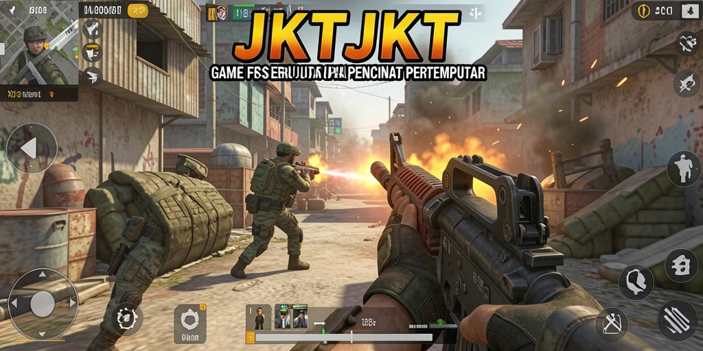 Screenshot gameplay JKTJKT yang menampilkan aksi pertempuran yang seru.