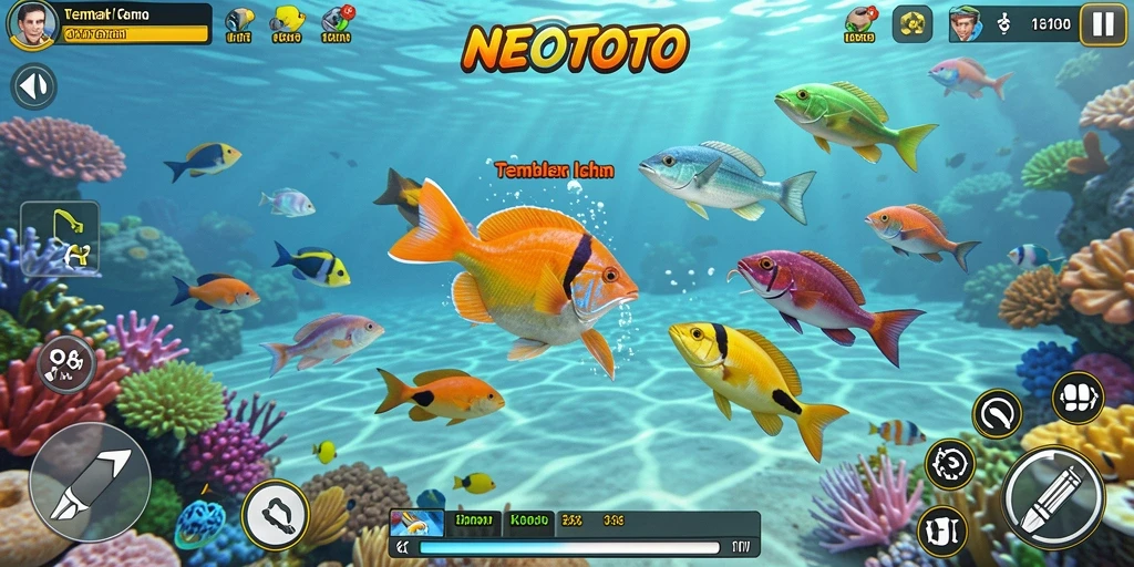 Tampilan utama gameplay NEOTOTO dengan aksi tembak-menembak ikan.