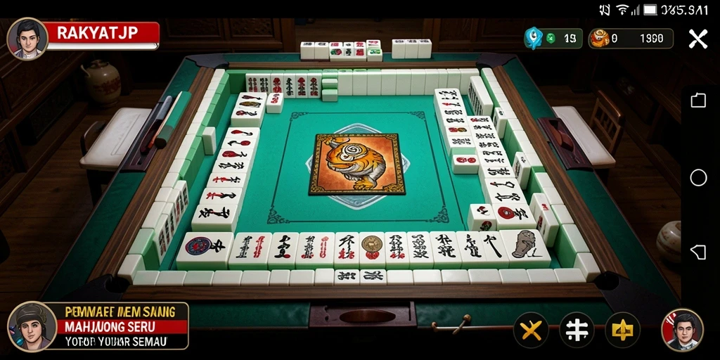 Tampilan gameplay seru RAKYATJP dalam bermain Mahjong.