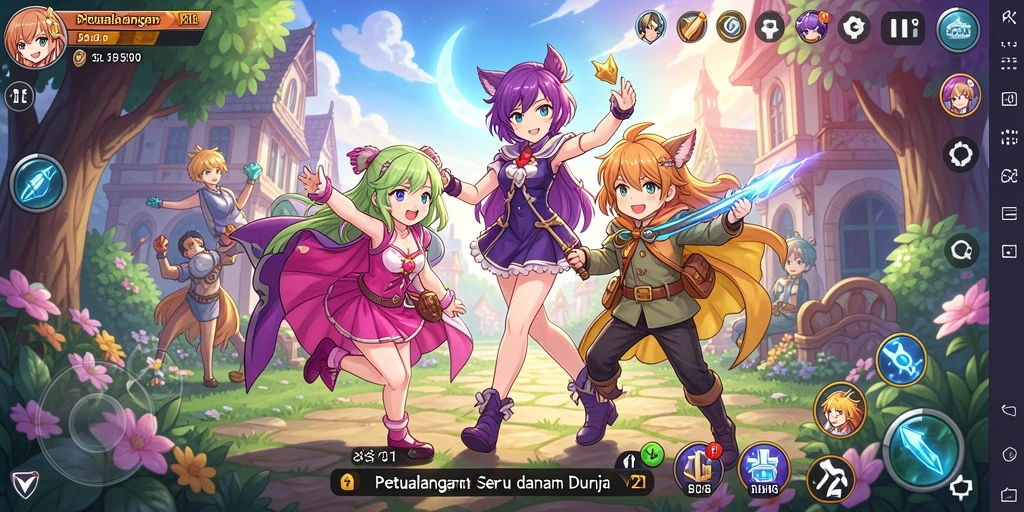 Tampilan gameplay V21 yang memukau dengan karakter Anime yang menarik.