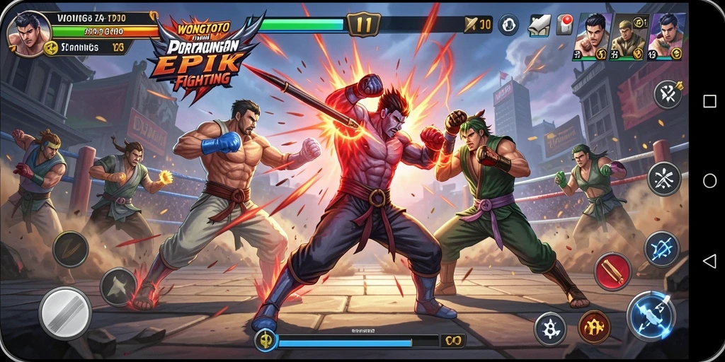 Screenshot gameplay WONGTOTO menampilkan pertarungan seru dan karakter unik.